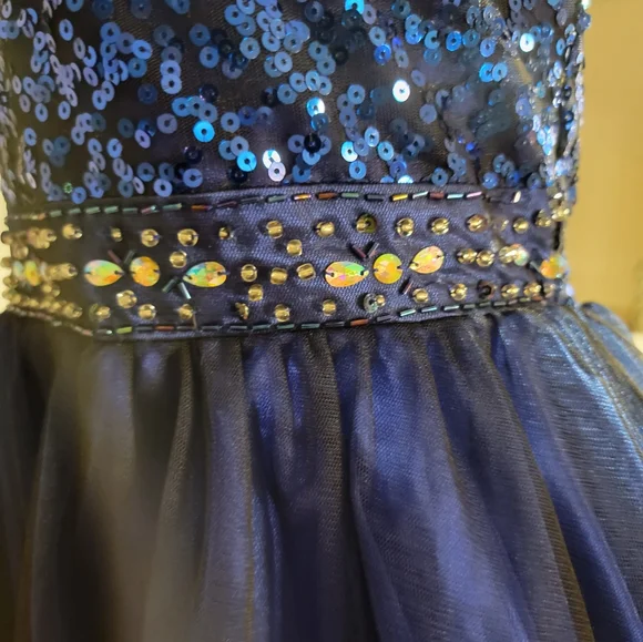 Blue Ombre Sequin Halter Dress w/ Beaded Waistband Prom Formal - Picture 10 of 13